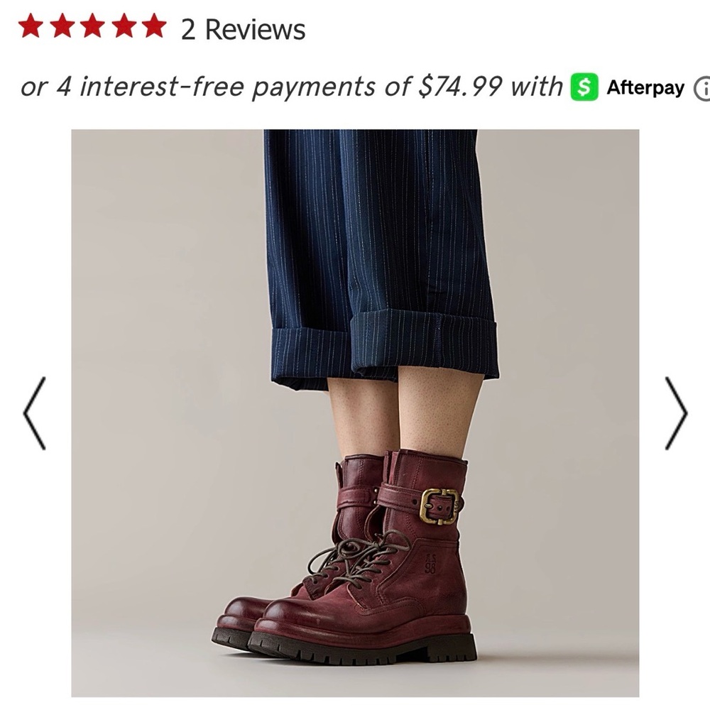 A.S.98 Dewitt Wine Burgundy Leather Combat Boots with Buckle Side Zip Lace Up 37
